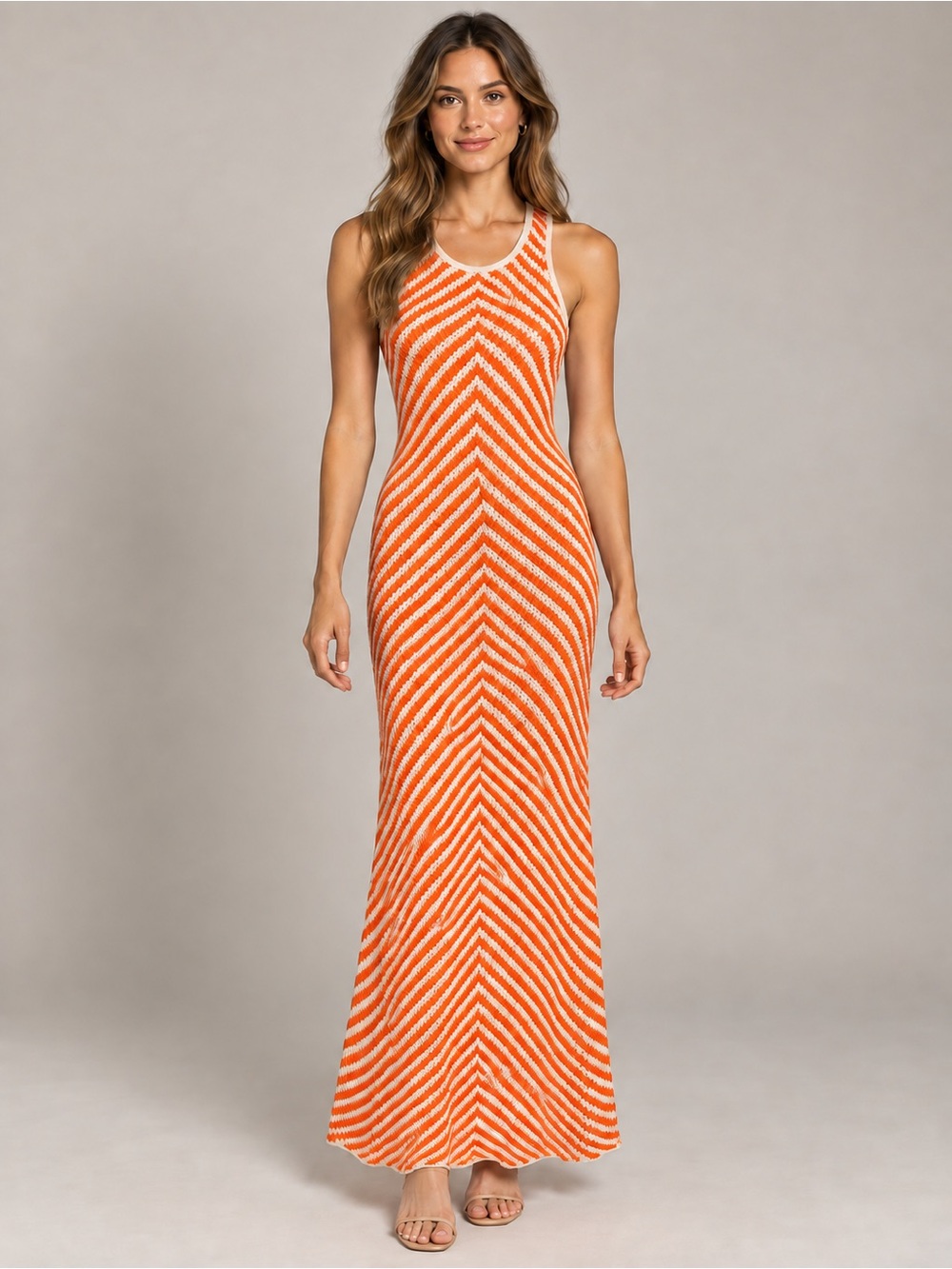 NWT House of Harlow 1960 Orange & Cream Chevron Racerback Maxi Dress XS